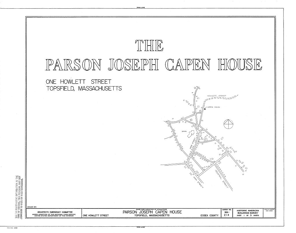 Parson Joseph Capen House, 1 Howlett Street, Topsfield, Essex County, MA, measured drawing filed with the federal survey
