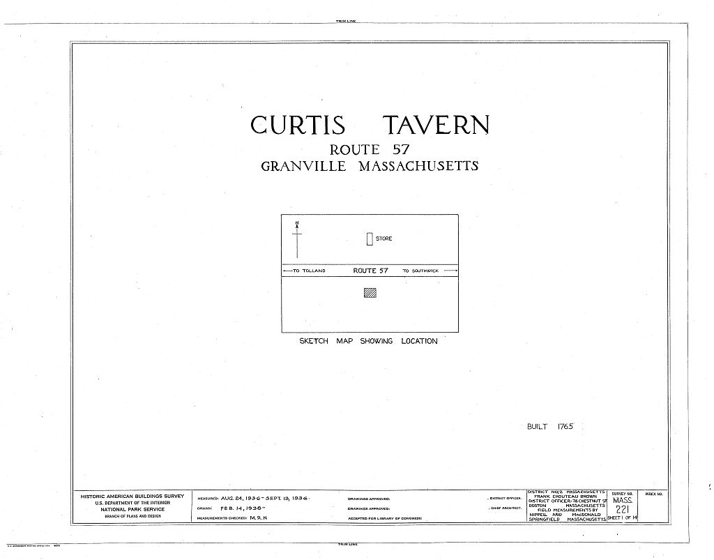 Curtis Tavern, State Route 57, Granville, Hampden County, MA, measured drawing filed with the federal survey