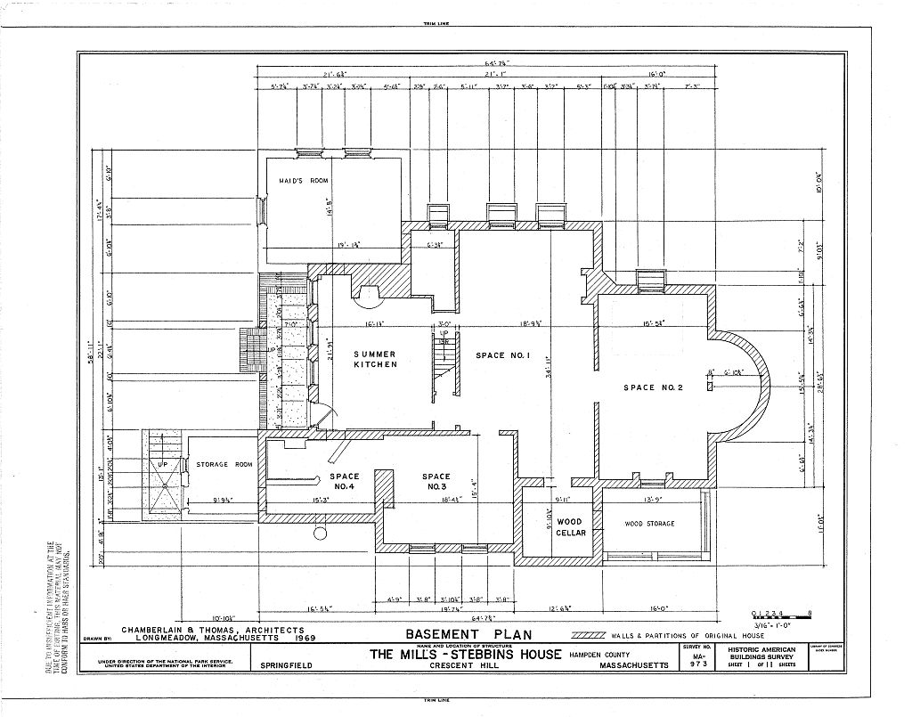 Mills-Stebbins House, 3 Crescent Hill, Springfield, Hampden County, MA, measured drawing filed with the federal survey