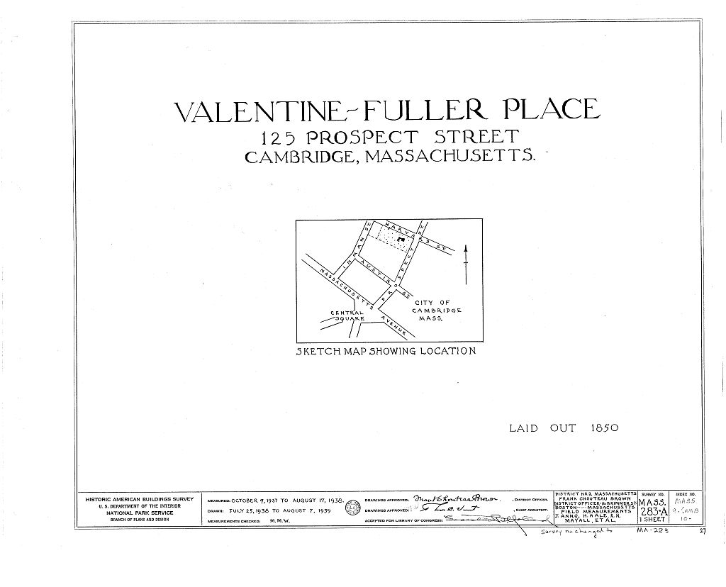 Valentine-Fuller House & Garden, 125 Prospect Street, Cambridge, Middlesex County, MA, measured drawing filed with the federal survey