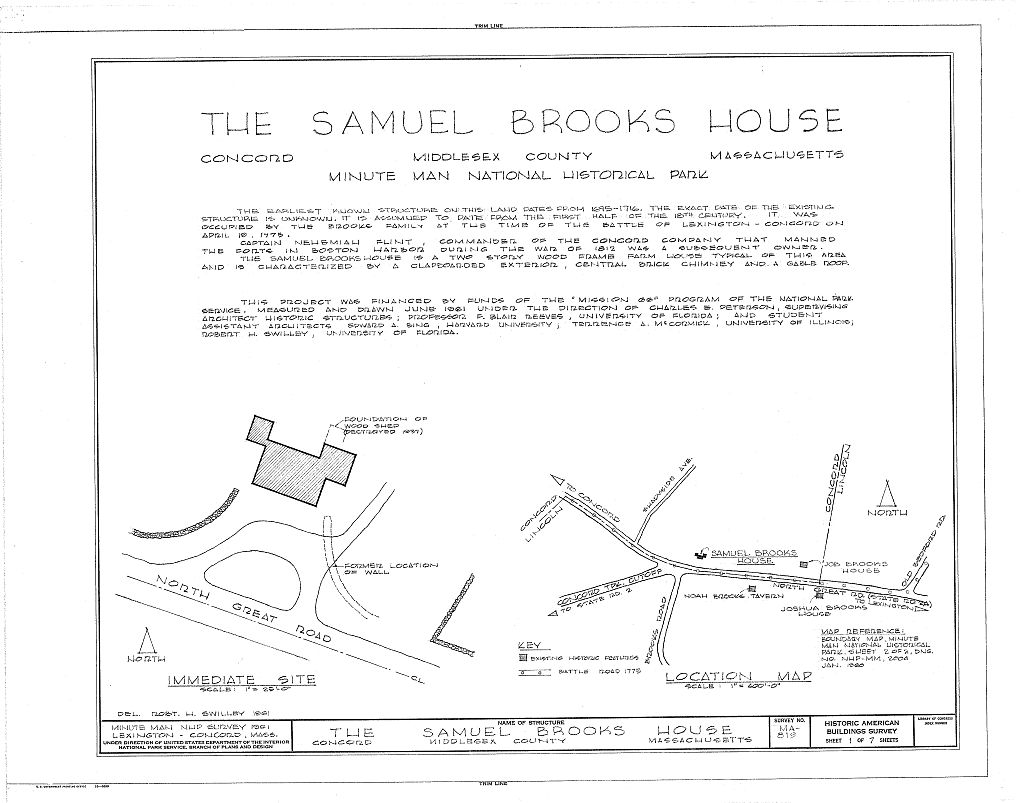 Samuel Brooks House, North Great Road (State Route 2A), Concord, Middlesex County, MA, measured drawing filed with the federal survey