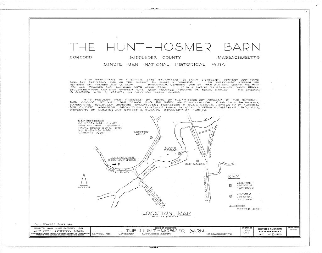 Hunt-Hosmer Barn, Lowell Road, Concord, Middlesex County, MA, measured drawing filed with the federal survey