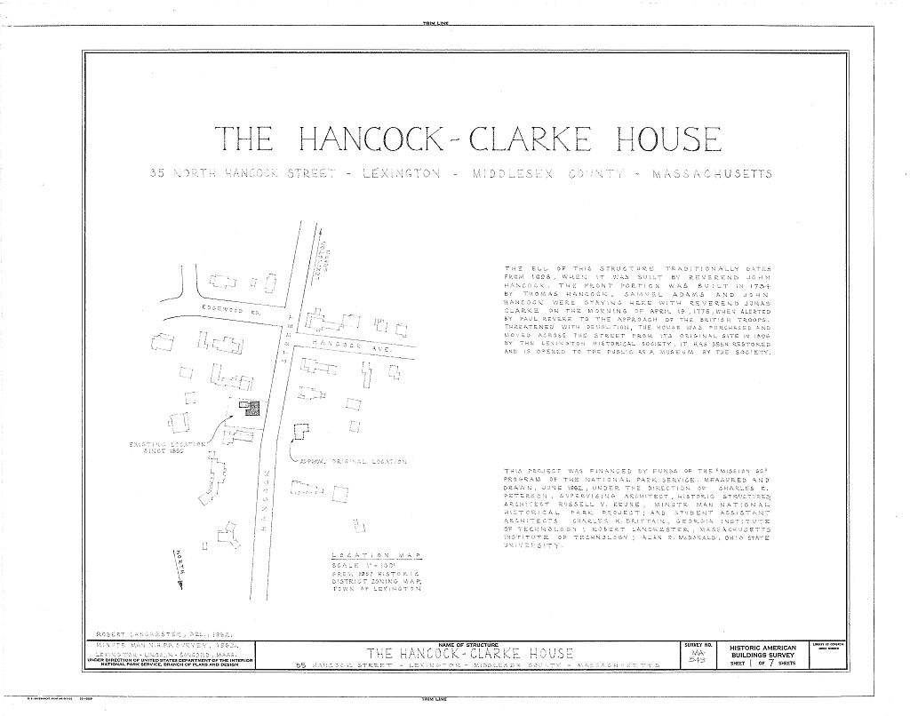 Hancock-Clarke House, 35 Hancock Street, Lexington, Middlesex County, MA, measured drawing filed with the federal survey