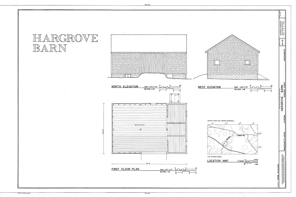 Hargrove Barn, Massachusetts Avenue, Lexington, Middlesex County, MA, measured drawing filed with the federal survey