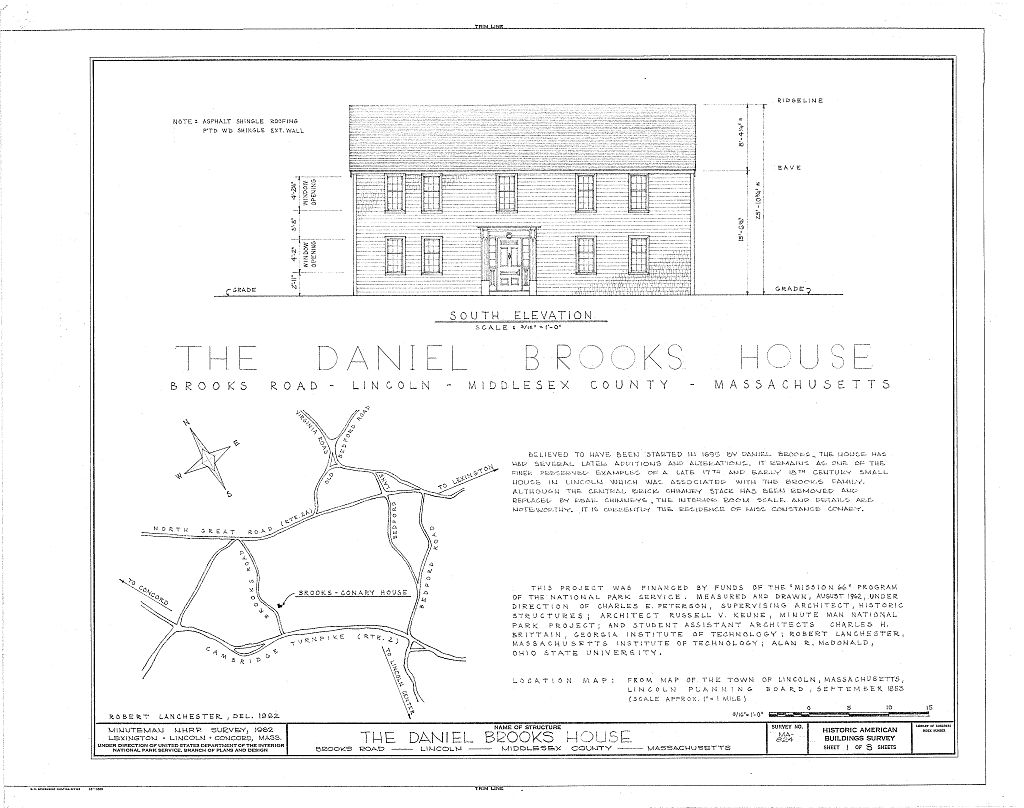 Daniel Brooks House, Brooks Road, Lincoln, Middlesex County, MA, measured drawing filed with the federal survey
