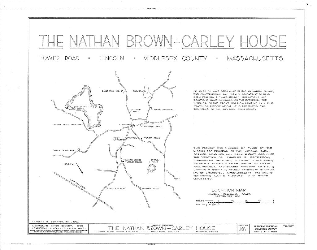 Nathan Brown House, Tower Road, Lincoln, Middlesex County, MA, measured drawing filed with the federal survey