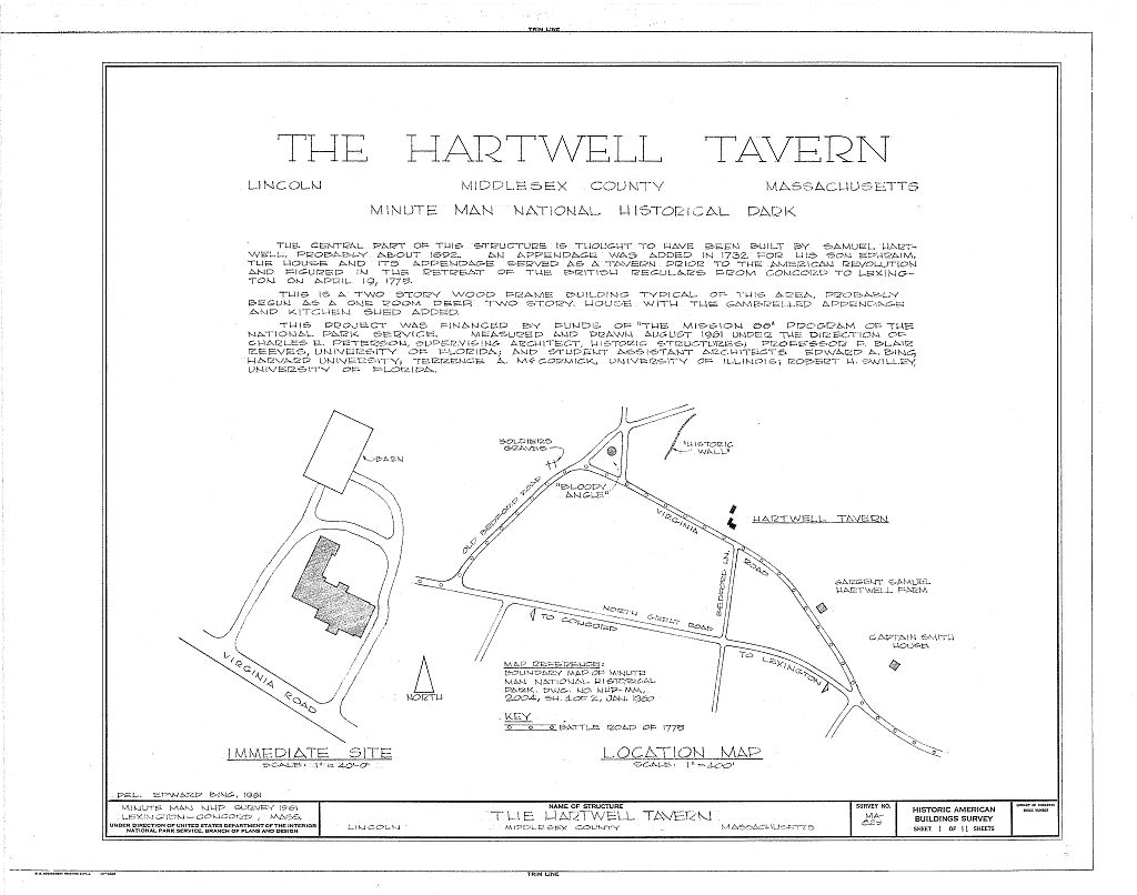 Hartwell Tavern, Virginia Road, Lincoln, Middlesex County, MA, measured drawing filed with the federal survey