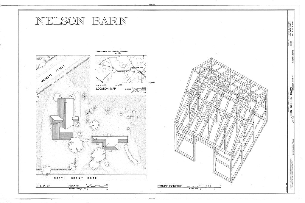 John Nelson Barn, Great North Road (State Route 2A), Lincoln, Middlesex County, MA, measured drawing filed with the federal survey