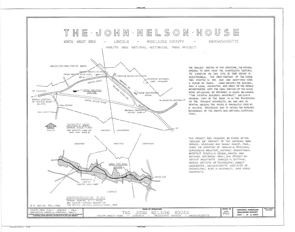 John Nelson House, North Great Road (State Route 2A), Lincoln, Middlesex County, MA, measured drawing filed with the federal survey