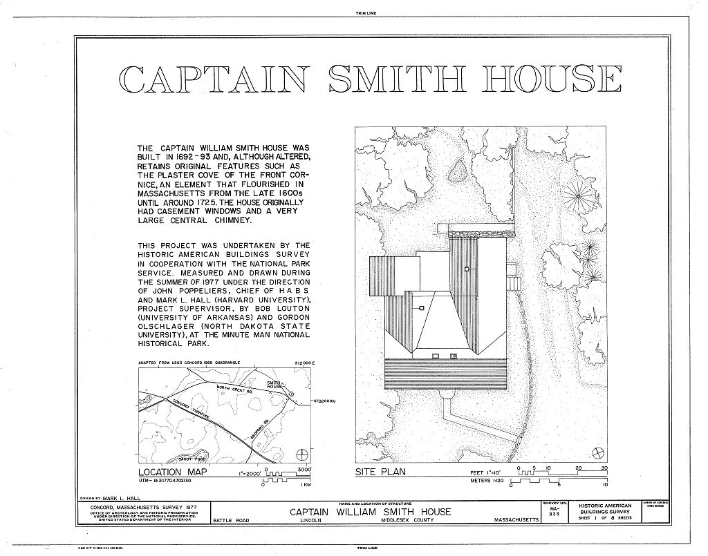 Captain William Smith House, Virginia Road, Lincoln, Middlesex County, MA, measured drawing filed with the federal survey