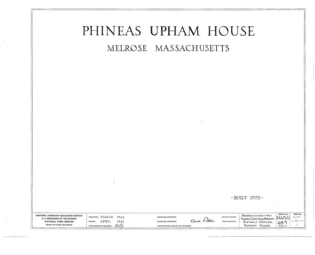Phineas Upham House, 253 Upham Street, Melrose, Middlesex County, MA, measured drawing filed with the federal survey