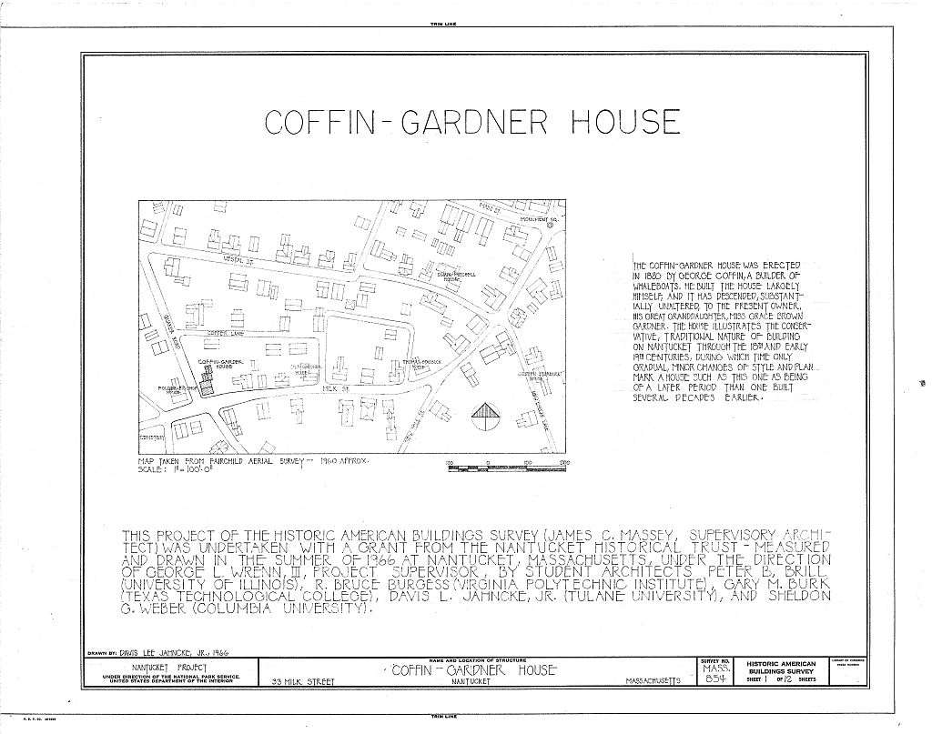 Coffin-Gardner House, 33 Milk Street, Nantucket, Nantucket County, MA, measured drawing filed with the federal survey