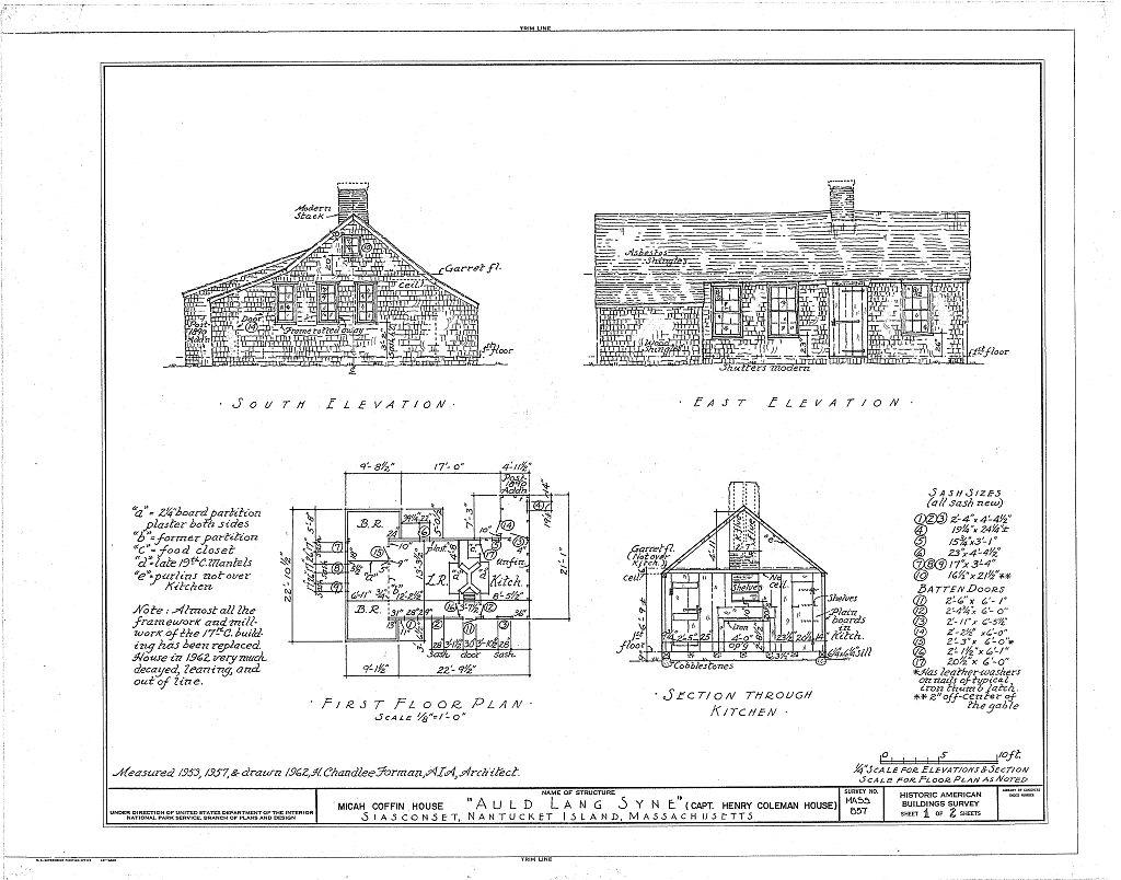 Micah Coffin House, Broadway, Siasconset, Nantucket County, MA, measured drawing filed with the federal survey