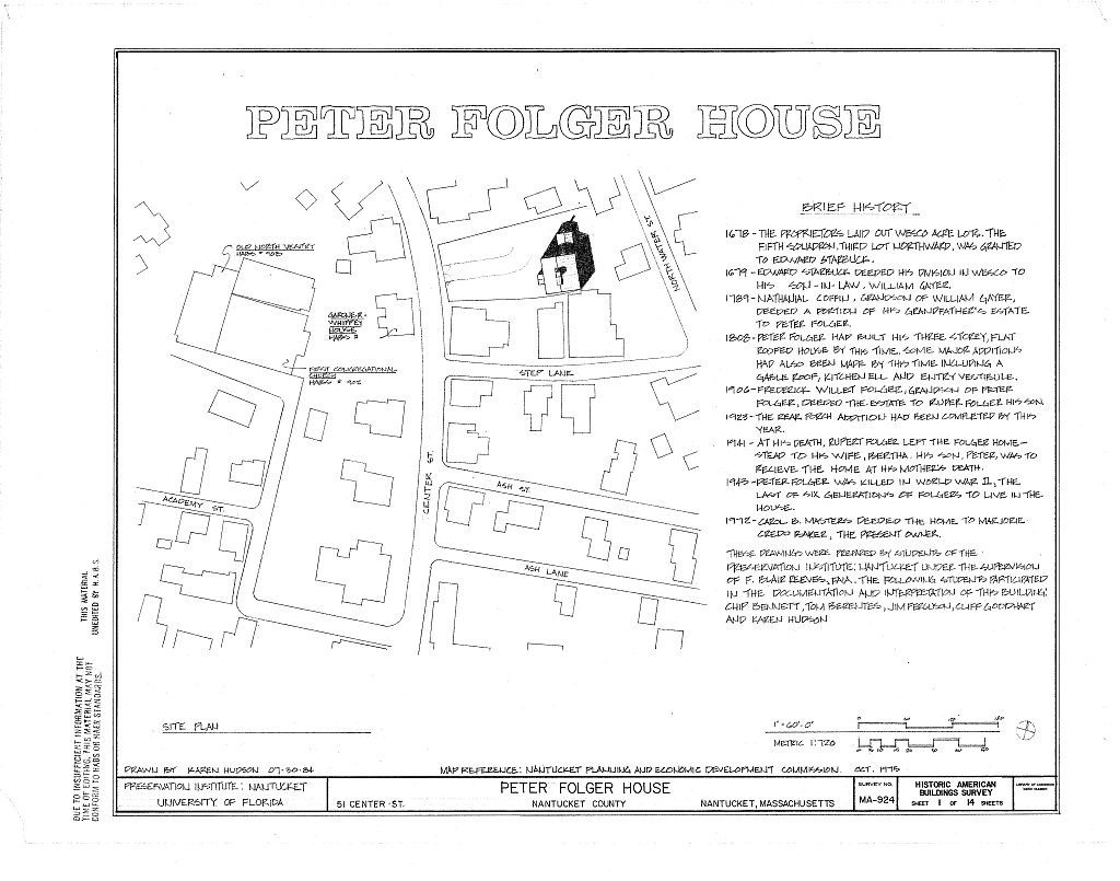 Peter Folger House, 51 Centre Street, Nantucket, Nantucket County, MA, measured drawing filed with the federal survey