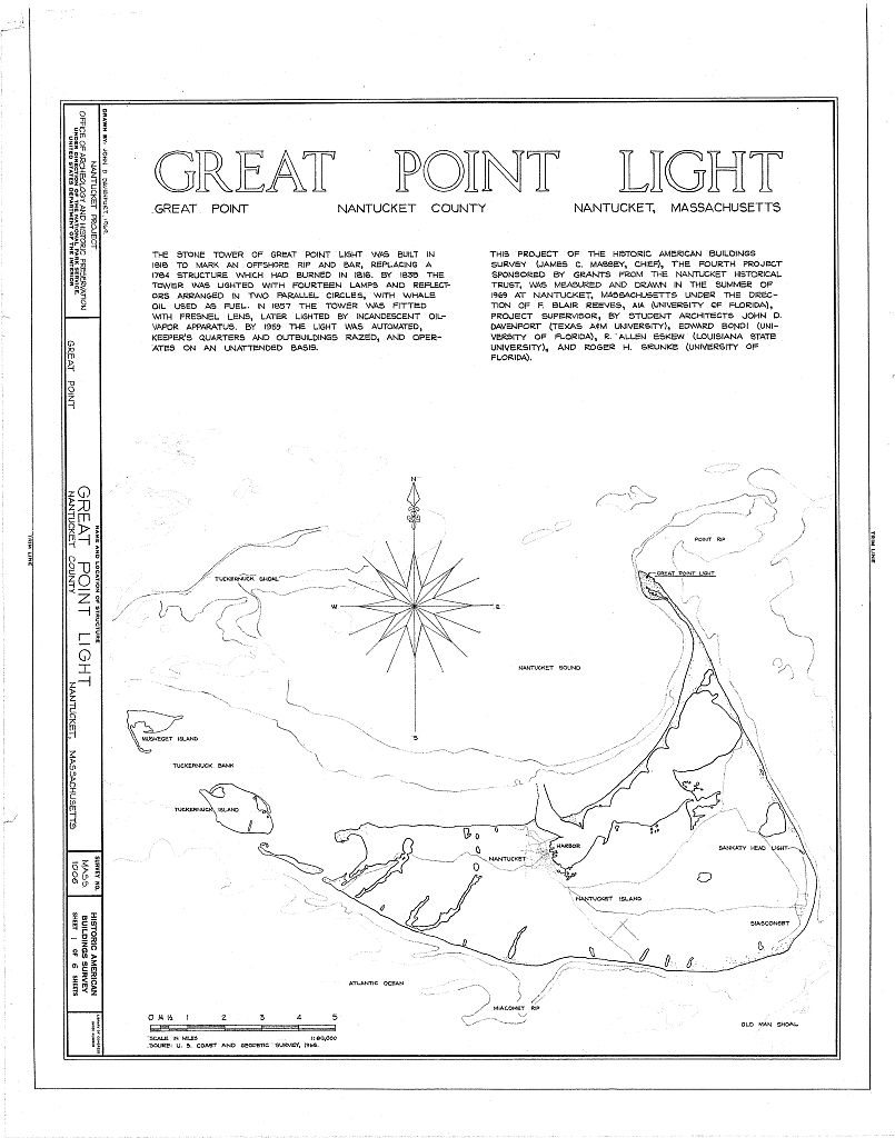 Great Point Lighthouse, Great Point, Nantucket, Nantucket County, MA, measured drawing filed with the federal survey