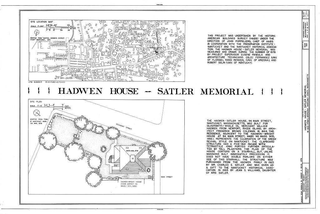 William Hadwen House, 96 Main Street, Nantucket, Nantucket County, MA, measured drawing filed with the federal survey