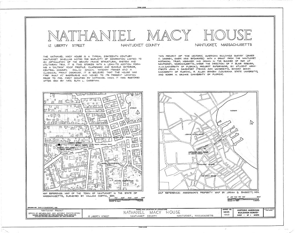 Nathaniel Macy House, 12 Liberty Street, Nantucket, Nantucket County, MA, measured drawing filed with the federal survey
