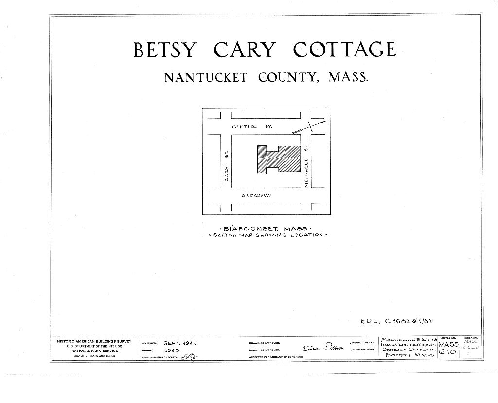 Shanunga, 10 Broadway (moved from original location), Siasconset, Nantucket County, MA, measured drawing filed with the federal survey