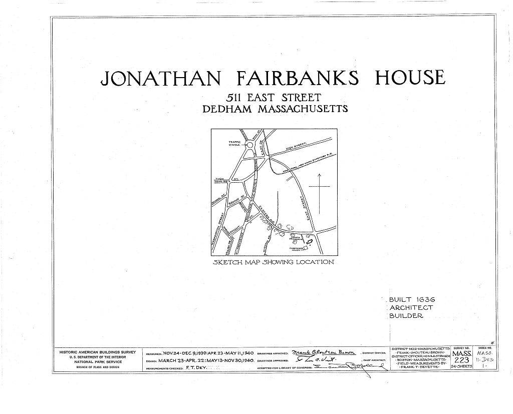 Jonathan Fairbanks House, 511 East Street, Dedham, Norfolk County, MA, measured drawing filed with the federal survey