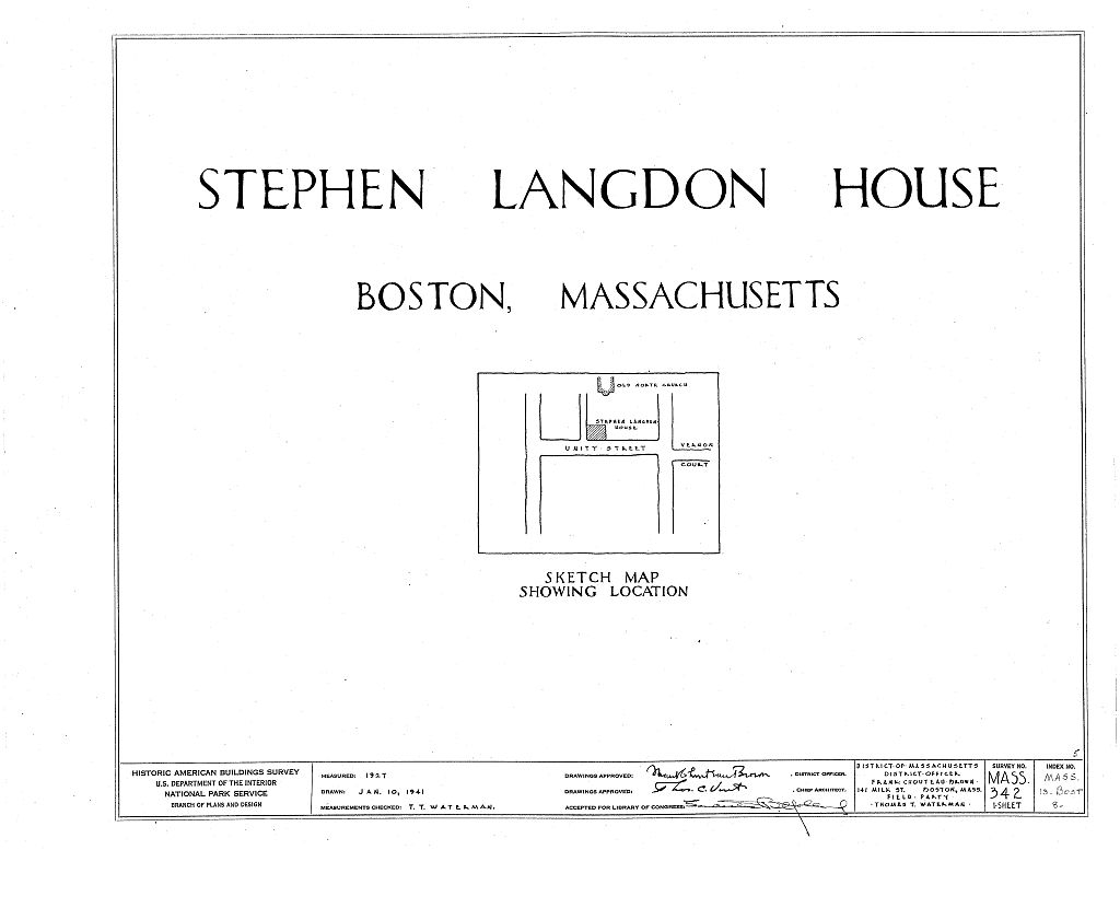 Clough-Langdon House, 21 Unity Street, Boston, Suffolk County, MA, measured drawing filed with the federal survey