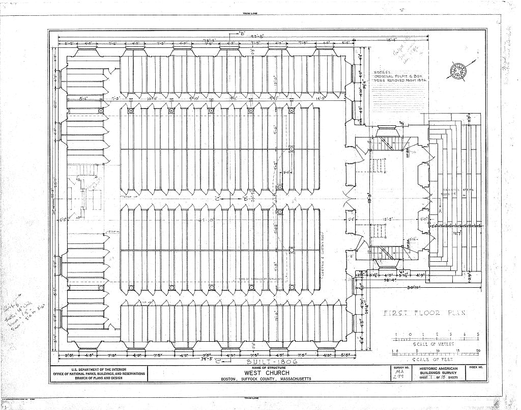 West Church, 131 Cambridge Street, Boston, Suffolk County, MA, measured drawing filed with the federal survey