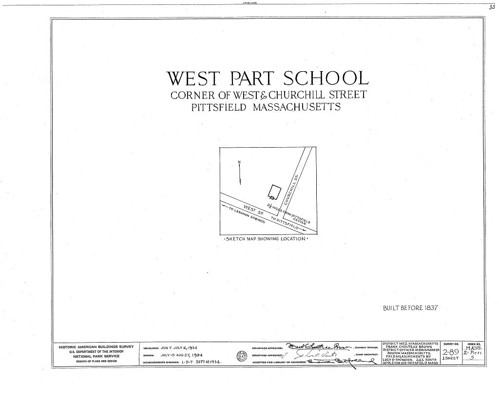 West Part School, West & Churchill Streets, Pittsfield, Berkshire County, MA, measured drawing filed with the federal survey
