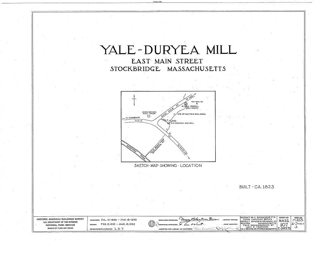 Yale-Duryea Mills, East Main Street, Stockbridge, Berkshire County, MA, measured drawing filed with the federal survey