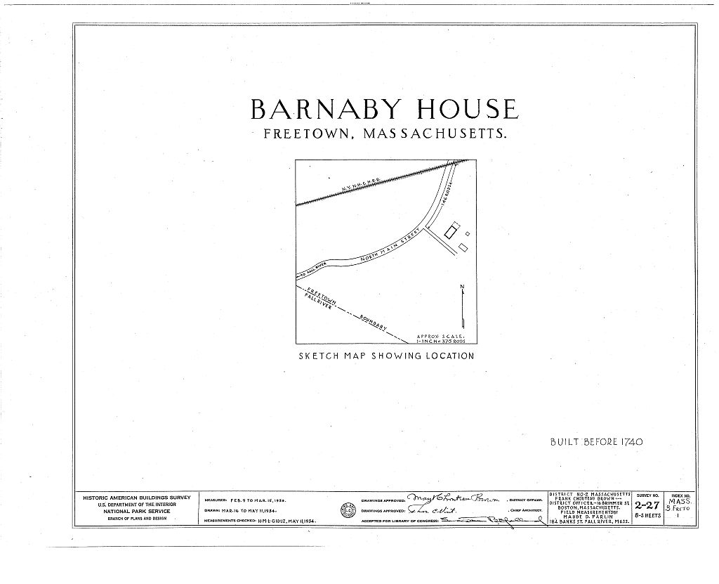 James Barnaby House, North Main Street, Freetown (historical), Bristol County, MA, measured drawing filed with the federal survey