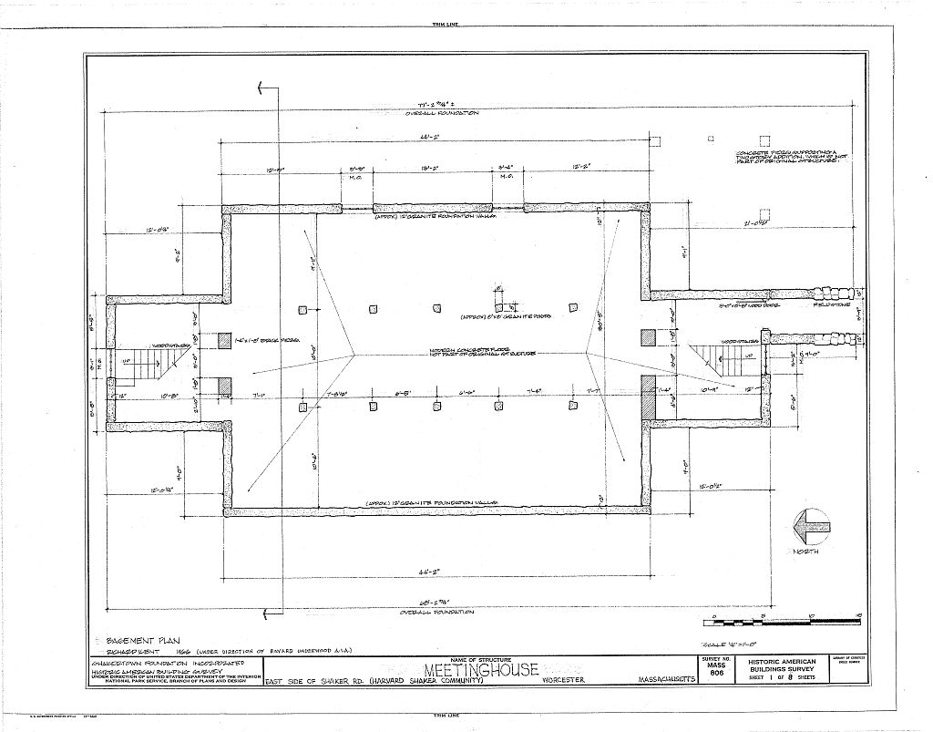 Shaker Meetinghouse, Shaker Road, Harvard, Worcester County, MA, measured drawing filed with the federal survey
