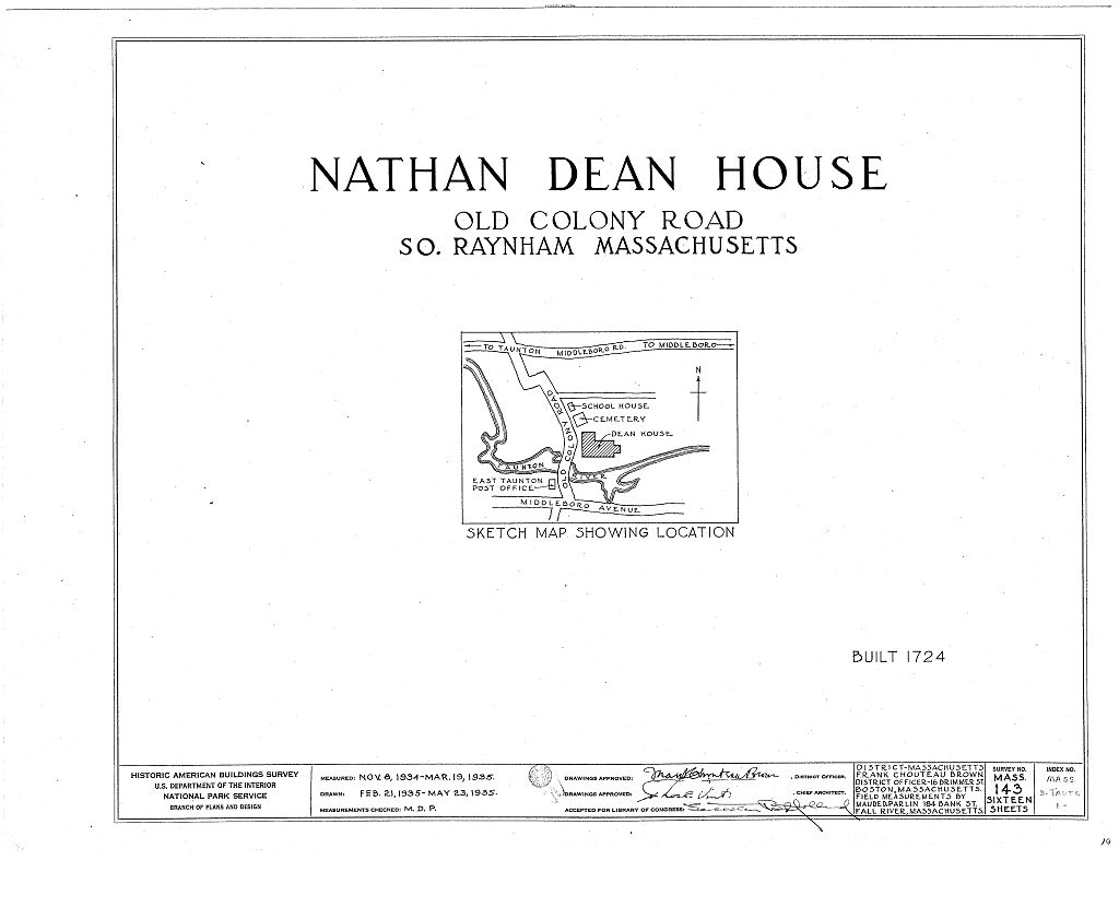 Nathan Dean House, Old Colony Road, East Taunton, Bristol County, MA, measured drawing filed with the federal survey