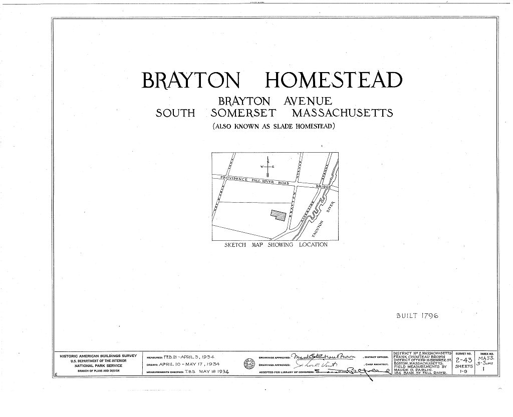 John Brayton Homestead, Brayton Avenue, Somerset, Bristol County, MA, measured drawing filed with the federal survey