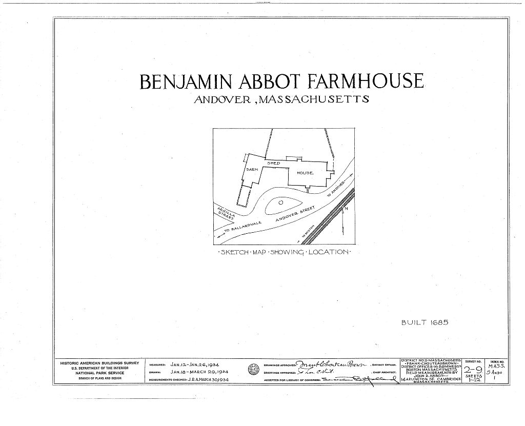 Benjamin Abbott Farmhouse, Andover Street & Argilla Road, Andover, Essex County, MA, measured drawing filed with the federal survey
