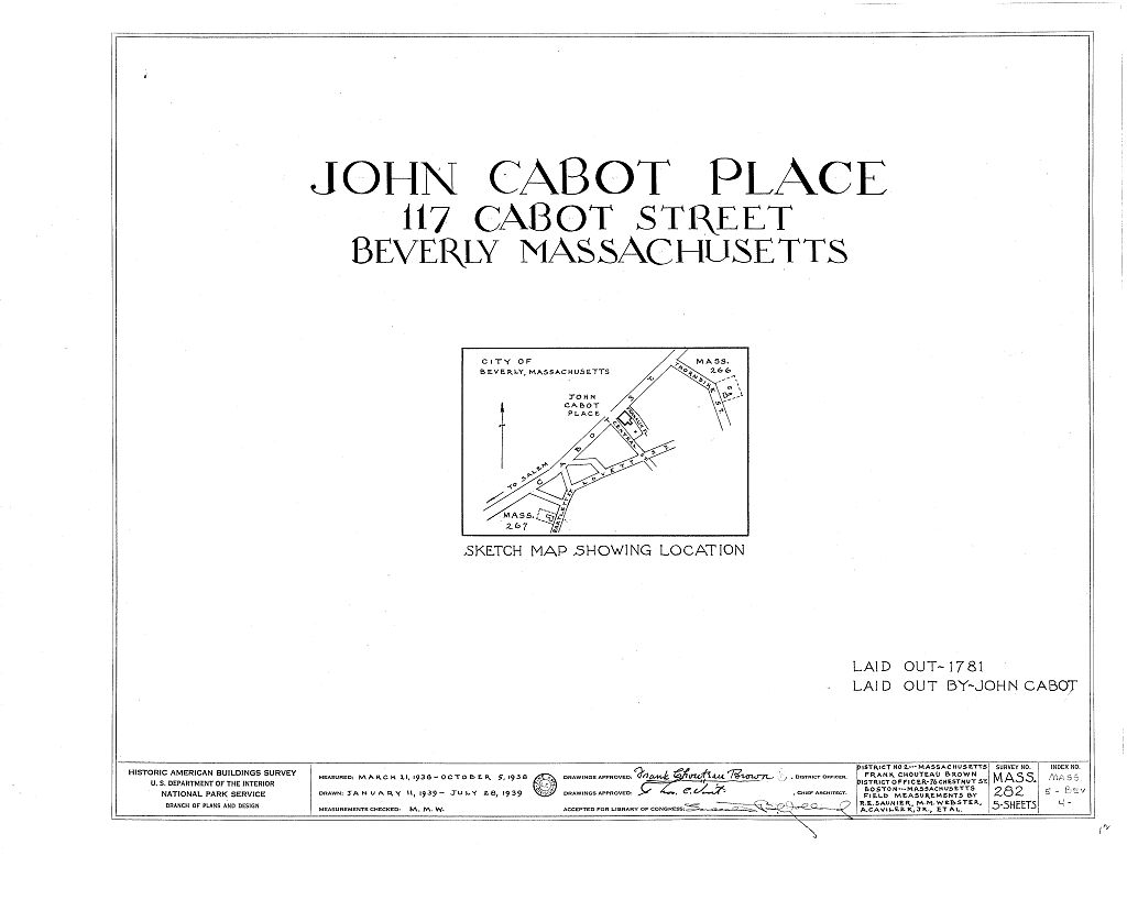 John Cabot Place, 117 Cabot Street, Beverly, Essex County, MA, measured drawing filed with the federal survey