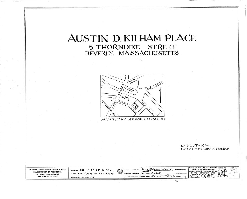 Austin D. Kilham Place, 8 Thorndike Street, Beverly, Essex County, MA, measured drawing filed with the federal survey