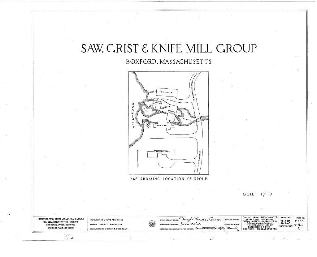 Saw, Grist & Knife Mill Group, Middleton Road, Boxford, Essex County, MA, measured drawing filed with the federal survey