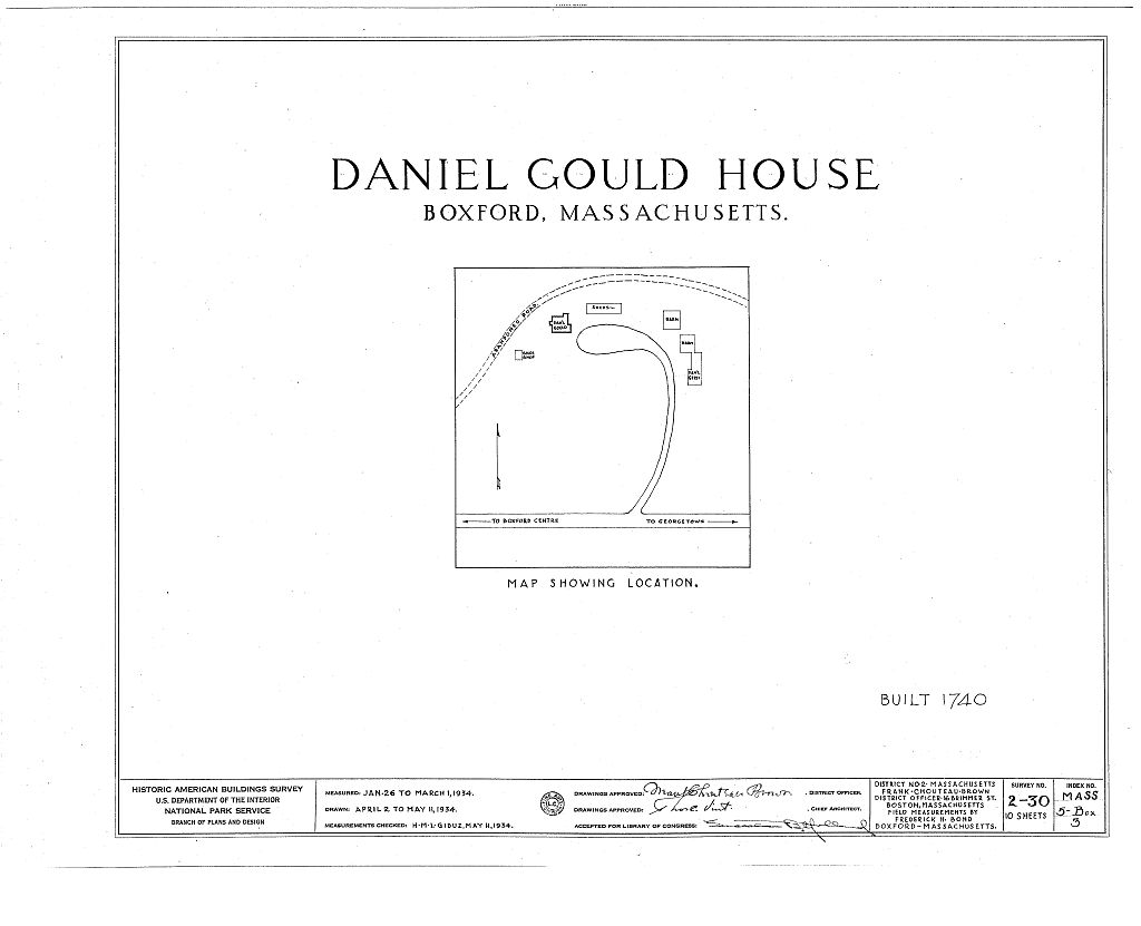 Daniel Gould House, Georgetown Road, Boxford, Essex County, MA, measured drawing filed with the federal survey