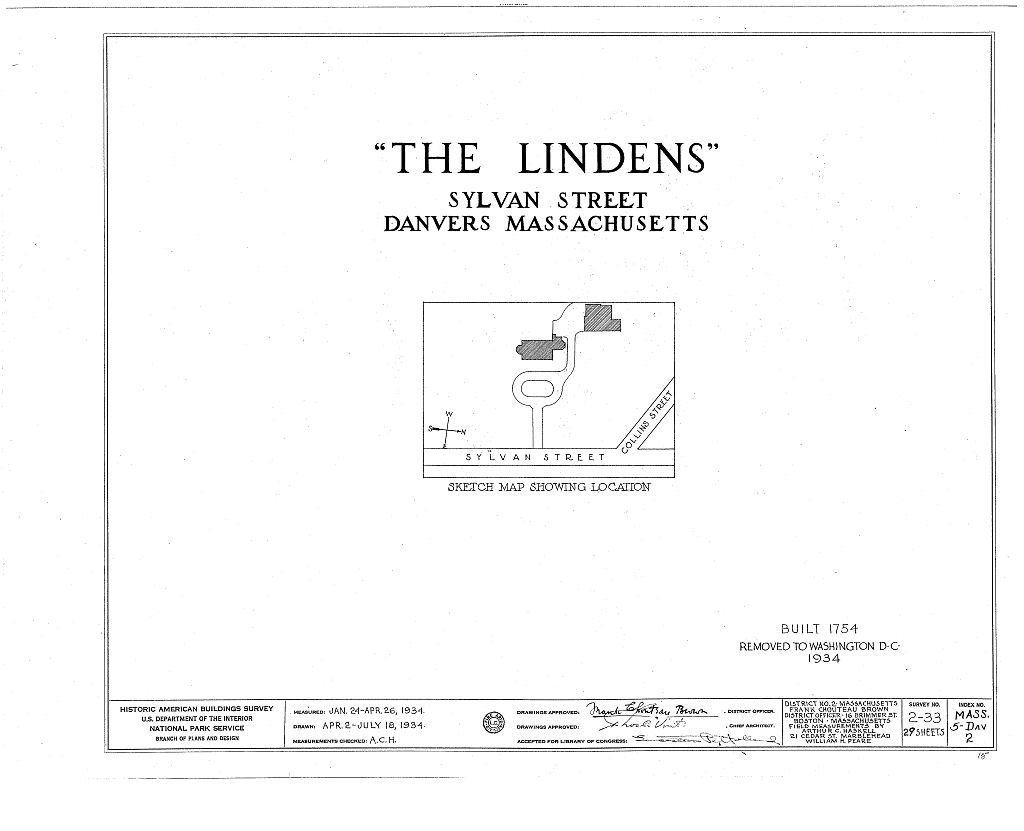 The Lindens, Sylvan Street, Danvers, Essex County, MA, measured drawing filed with the federal survey
