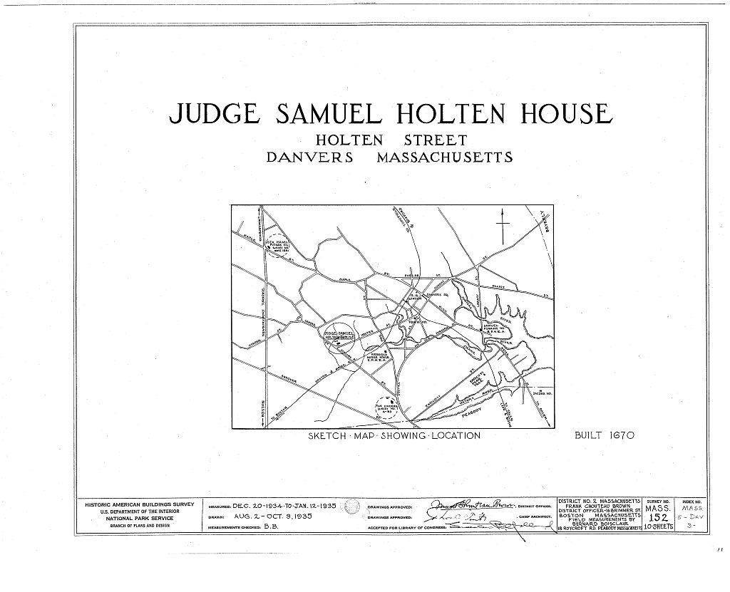 Judge Samuel Holten House, 171 Holten Street, Danvers, Essex County, MA, measured drawing filed with the federal survey