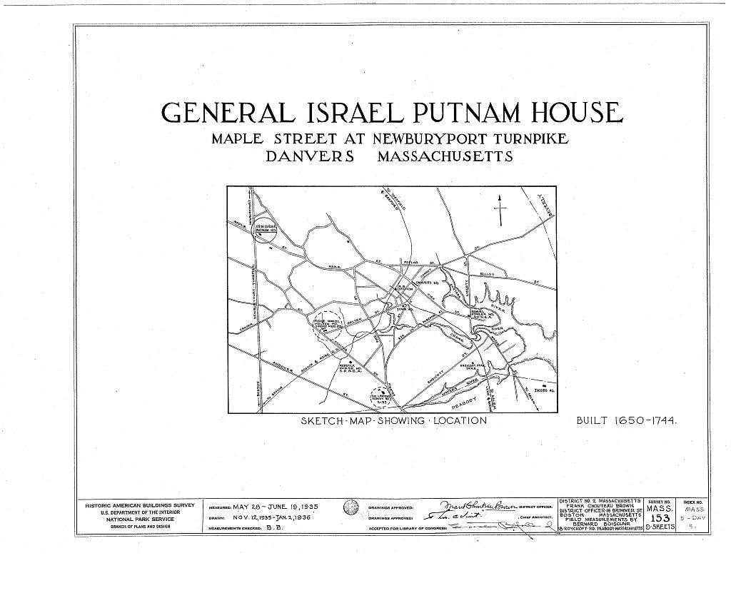 General Israel Putnam House, 431 Maple Street, Danvers, Essex County, MA, measured drawing filed with the federal survey