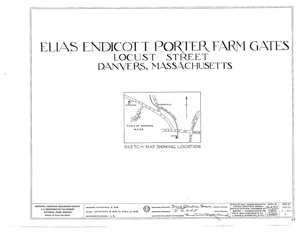 Elias Endicott Porter House & Farm Gates, Locust Street, Danvers, Essex County, MA, measured drawing filed with the federal survey