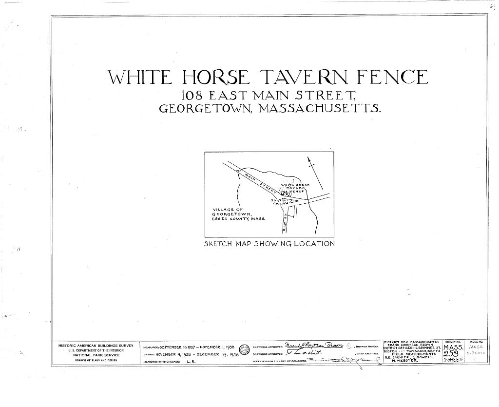White Horse Tavern Fence, 108 East Main Street, Georgetown, Essex County, MA, measured drawing filed with the federal survey