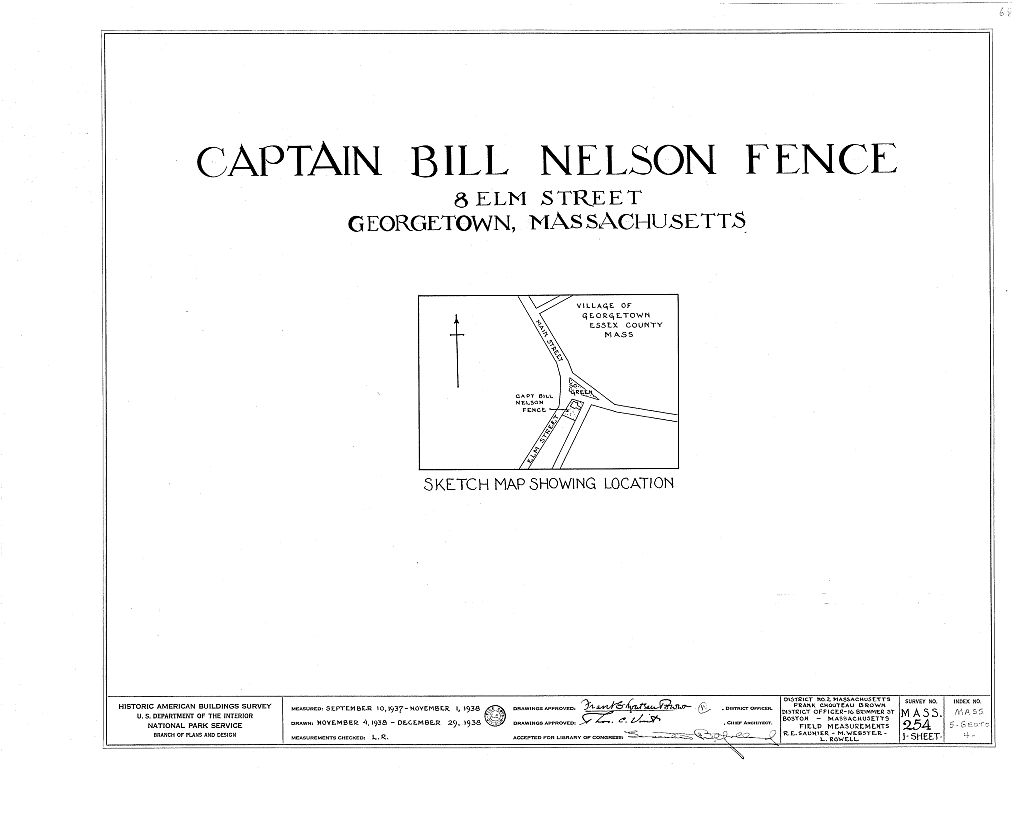 Captain Bill Nelson Fence, 8 Elm Street, Georgetown, Essex County, MA, measured drawing filed with the federal survey