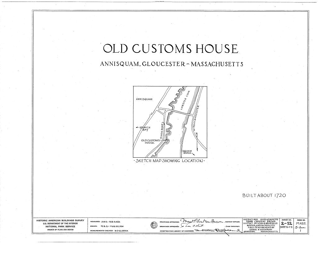Old Customs House, River Road, Annisquam, Essex County, MA, measured drawing filed with the federal survey