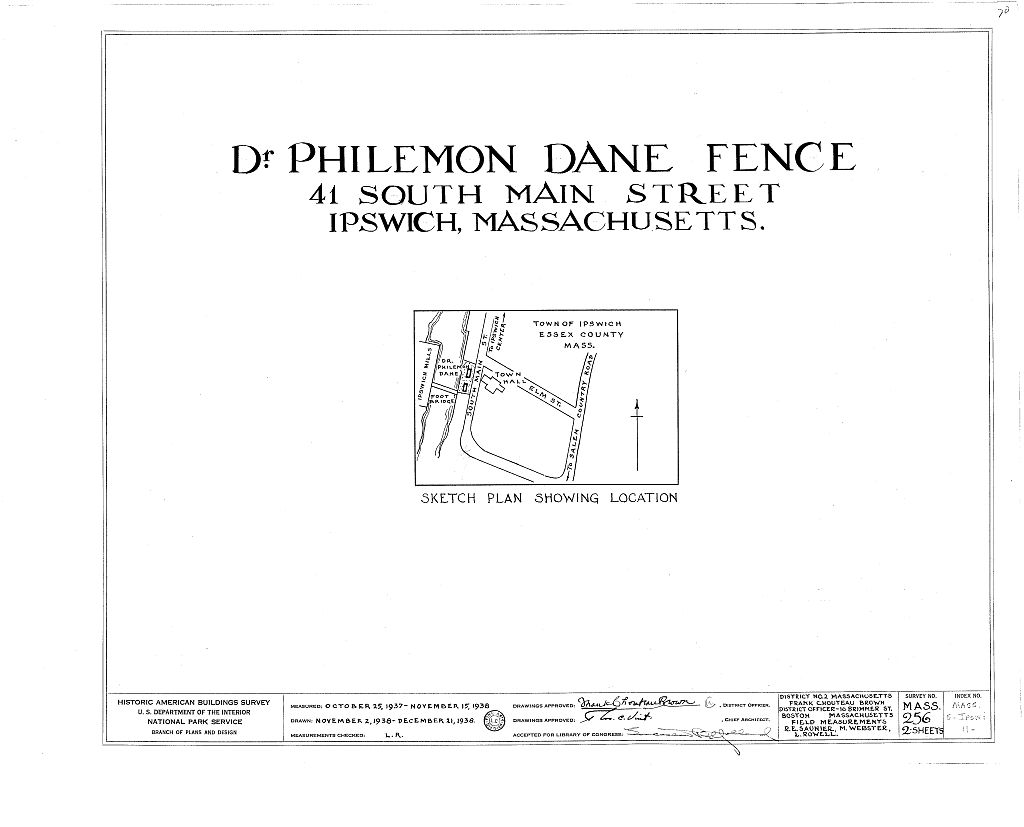 Dr. Philemon Dane Fence, 41 South Main Street, Ipswich, Essex County, MA, measured drawing filed with the federal survey
