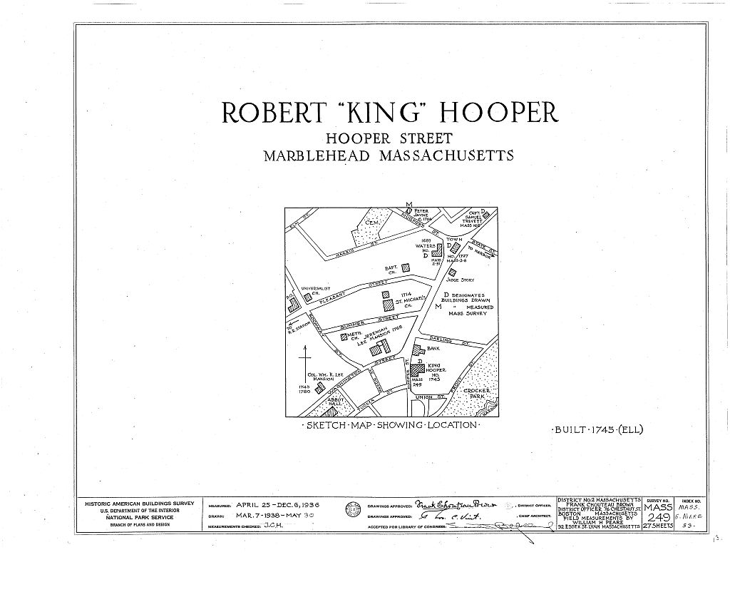 Robert Hooper House, 8 Hooper Street, Marblehead, Essex County, MA, measured drawing filed with the federal survey