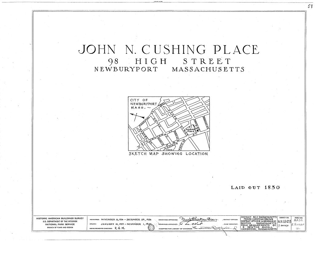 John N. Cushing Place, 98 High Street, Newburyport, Essex County, MA, measured drawing filed with the federal survey
