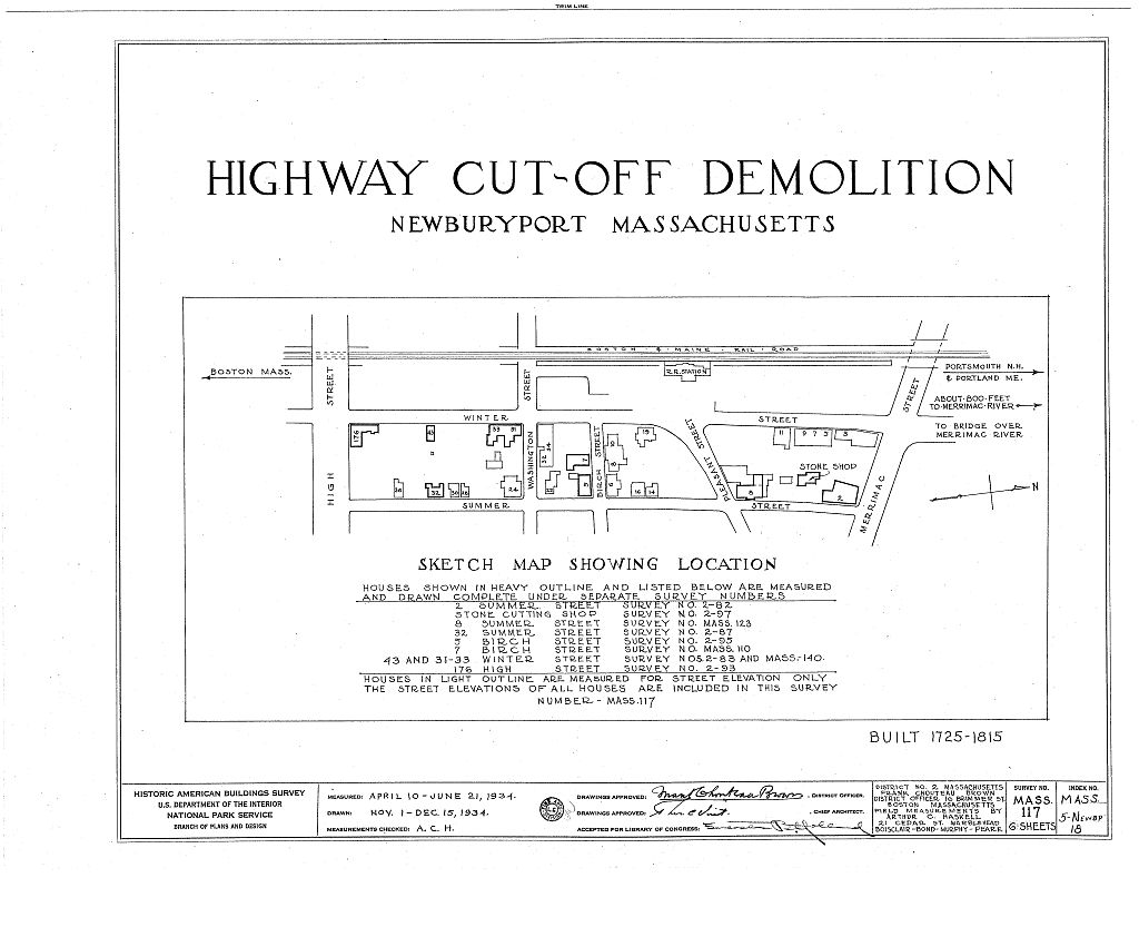 Highway Cut-off Demolition Area, Summer, Winter, High & Merrimac Streets, Newburyport, Essex County, MA, measured drawing filed with the federal survey
