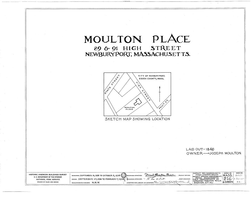 Moulton Place, 89-91 High Street, Newburyport, Essex County, MA, measured drawing filed with the federal survey