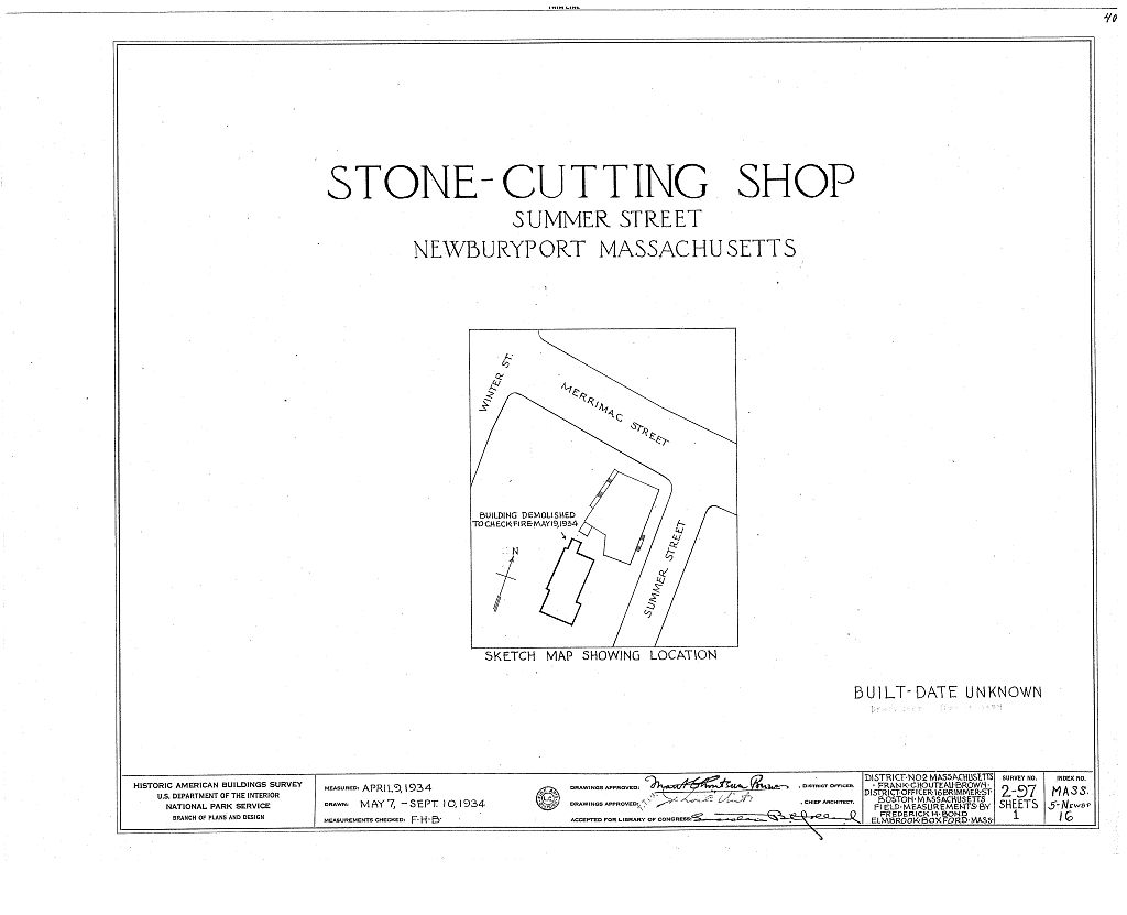 Stonecutting Shop, 2 Summer Street, Newburyport, Essex County, MA, measured drawing filed with the federal survey