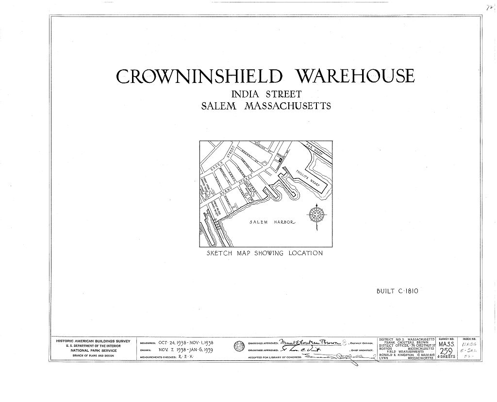 Crowninshield Warehouse, India Street, Salem, Essex County, MA, measured drawing filed with the federal survey